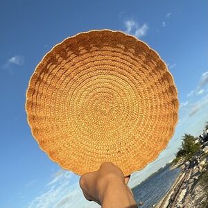 Vintage Italian Made Wicker Basket 10.5" Scalloped Edge Woven Circa 1950s Labels